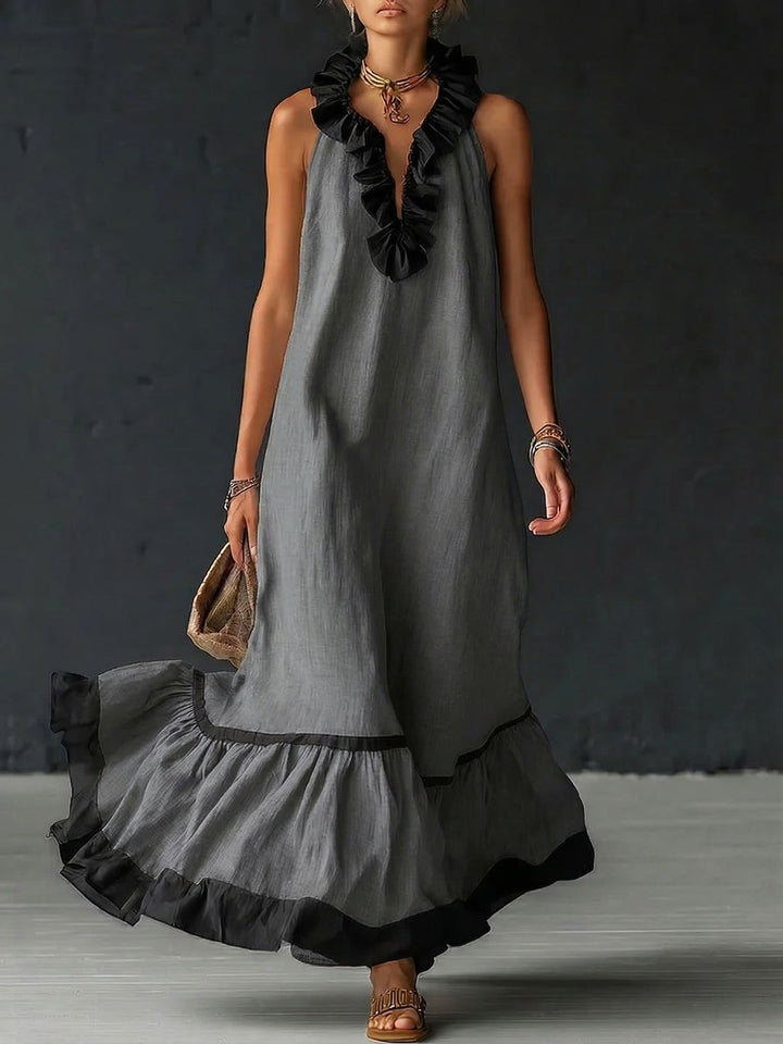 Natja - Cuello Con Volantes Vestido Largo De Lino
