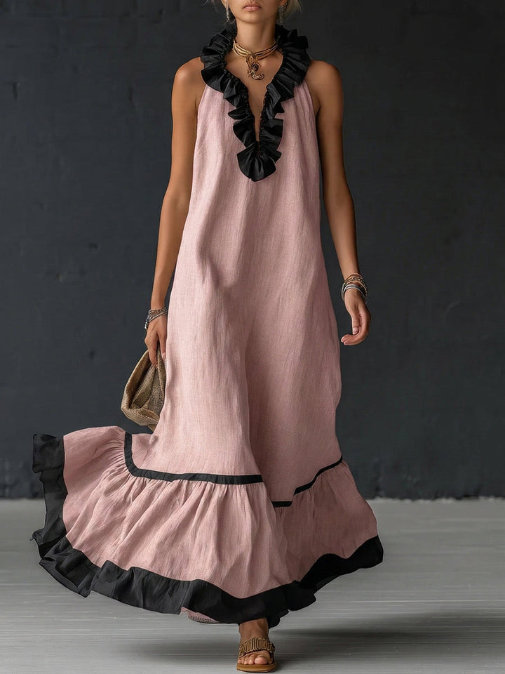 Natja - Cuello Con Volantes Vestido Largo De Lino