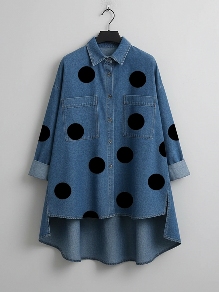 Shayner - Camisa Vaquera de Manga Larga a Rayas Con Botones y Lunares