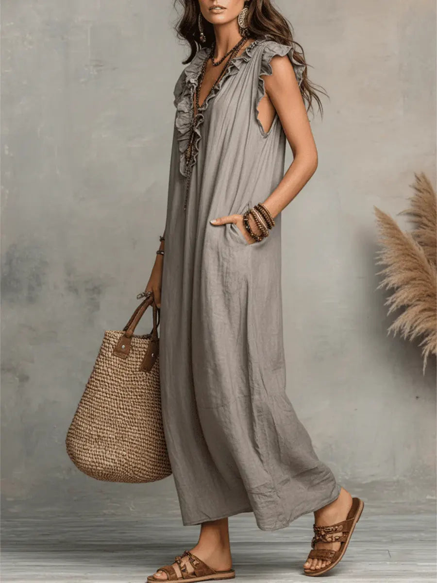 Uanavi - Vestido Largo De Estilo Bohemio De Lino