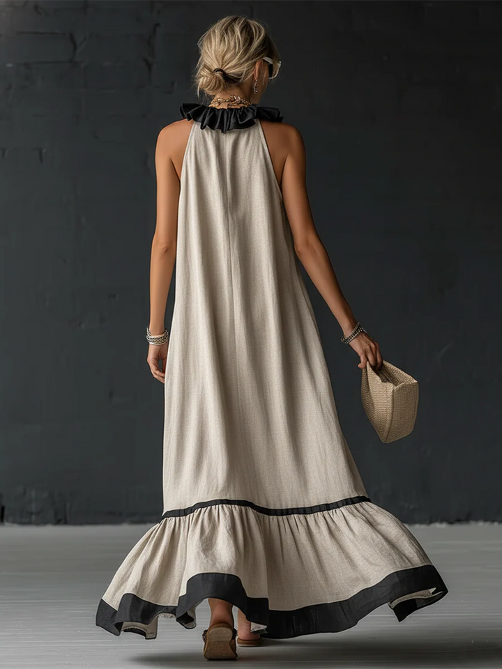 Natja - Cuello Con Volantes Vestido Largo De Lino