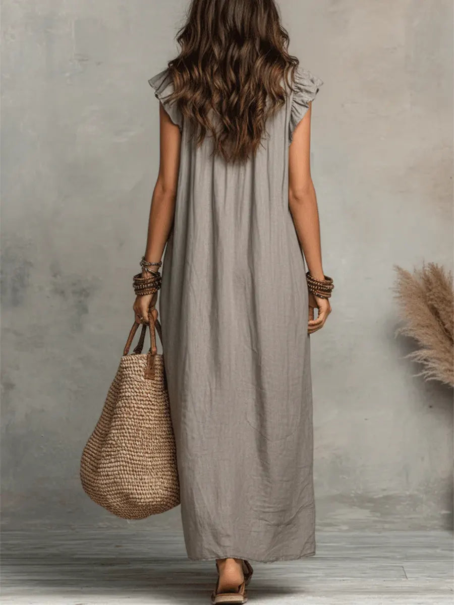 Uanavi - Vestido Largo De Estilo Bohemio De Lino