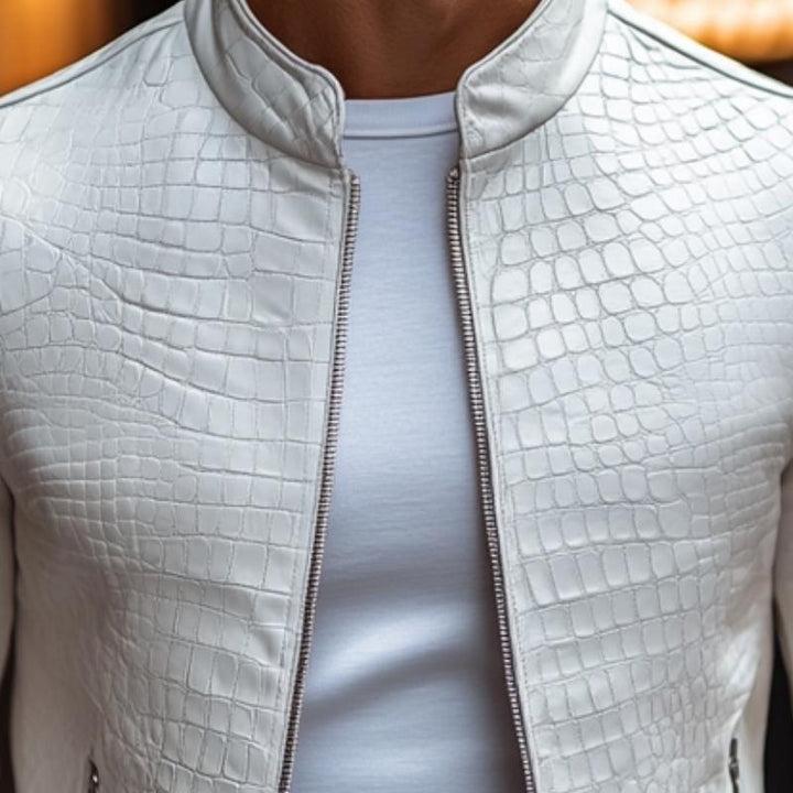 Oscar - Chaqueta de Cuero con Cremallera y Estampado de Piedras