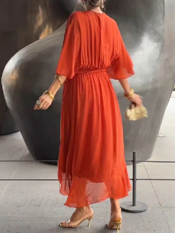 Ramilya - Vestido de Gasa Con Cuello en V