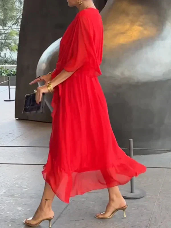 Ramilya - Vestido de Gasa Con Cuello en V