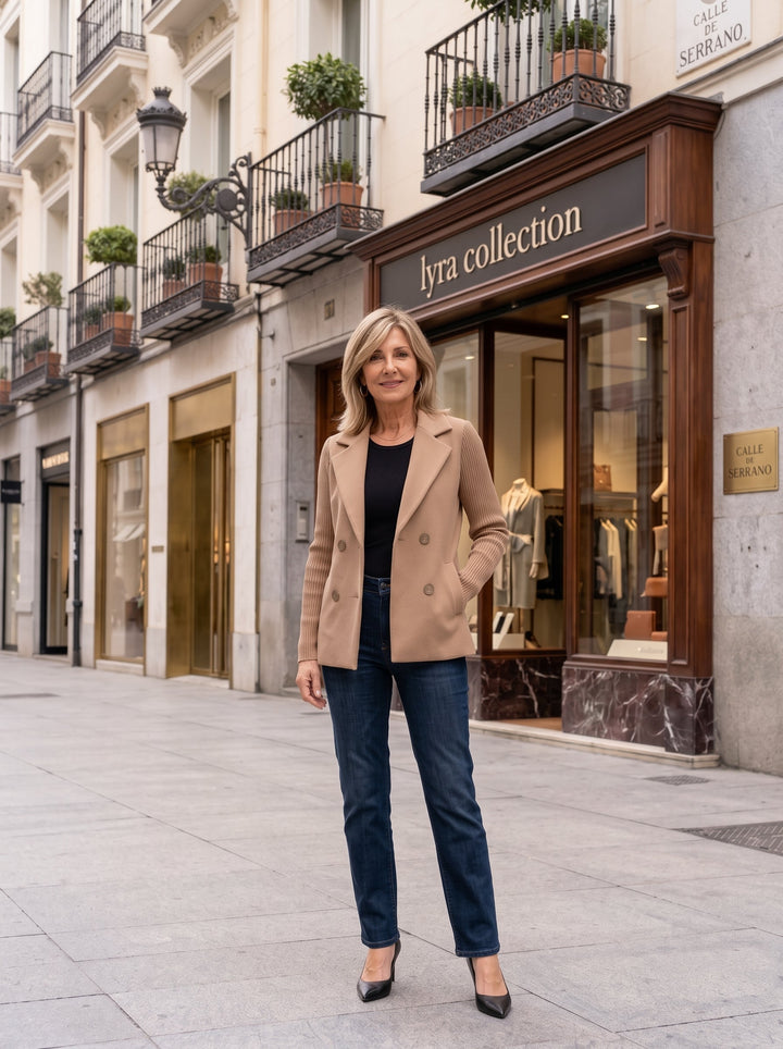 Nahide - Blazer Con Mangas Acanaladas y Cuello Con Solapas