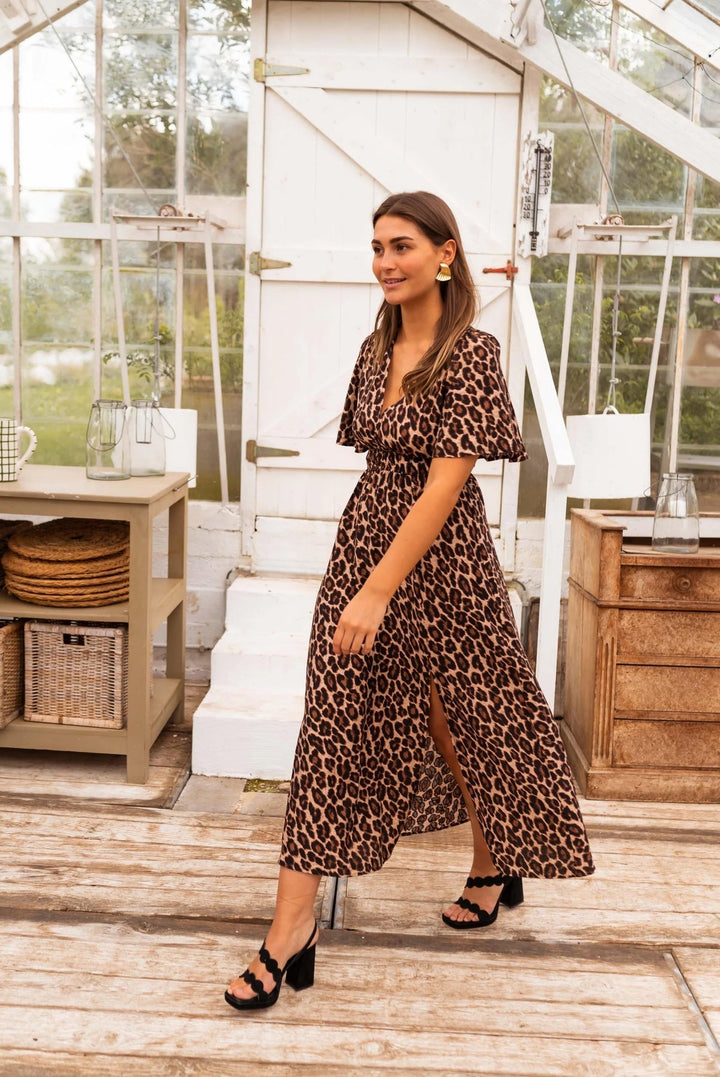 Coralie - Elegante Vestido Largo Con Estampado De Leopardo