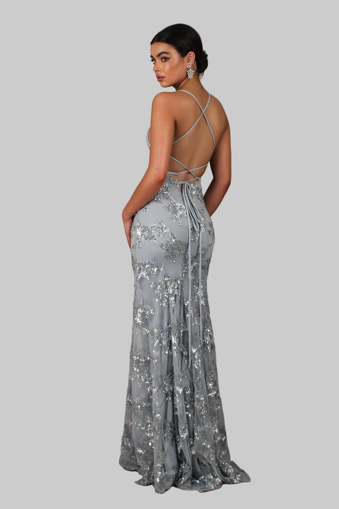 Ayela - Vestido Largo Con Escote en V y Lazo En La Espalda Con Lentejuelas