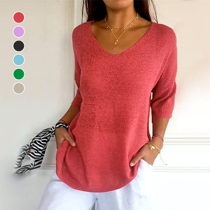 Anjela - Camisa Informal De Punto Con Cuello En V