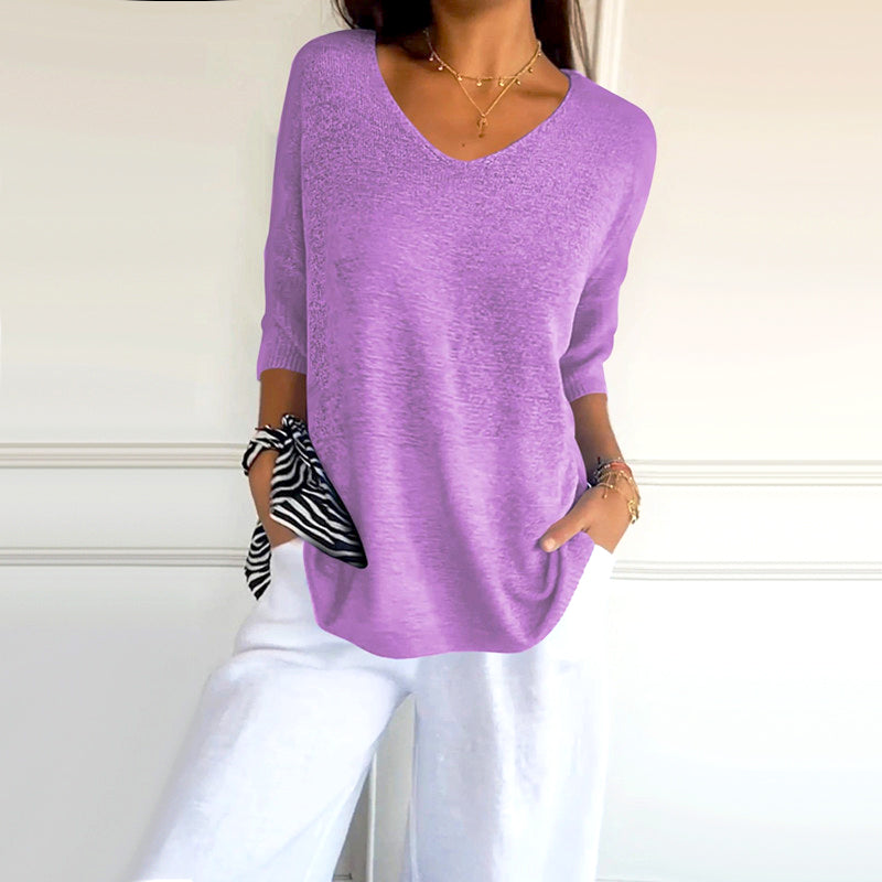 Anjela - Camisa Informal De Punto Con Cuello En V