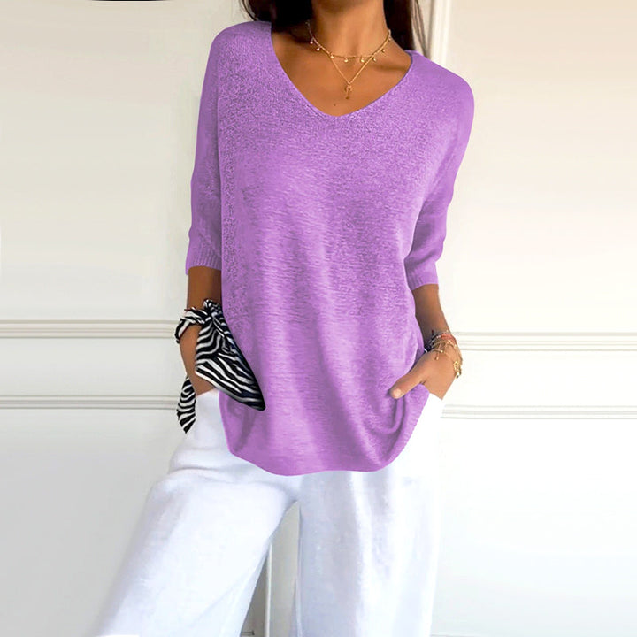Anjela - Camisa Informal De Punto Con Cuello En V
