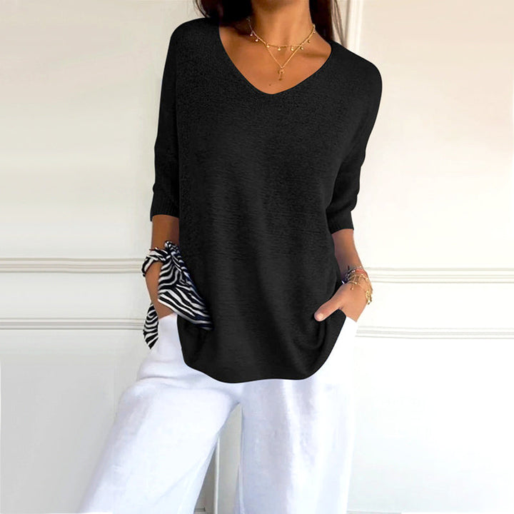 Anjela - Camisa Informal De Punto Con Cuello En V