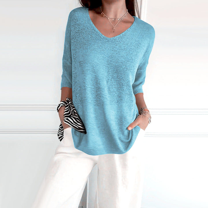 Anjela - Camisa Informal De Punto Con Cuello En V