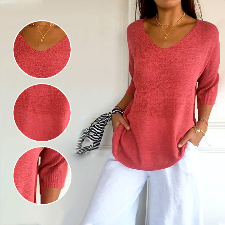 Anjela - Camisa Informal De Punto Con Cuello En V