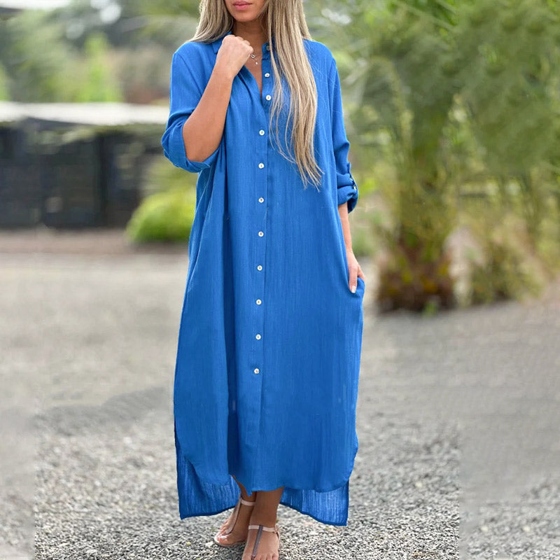 Alaina - Vestido Casual De Lino Con Botones Delanteros