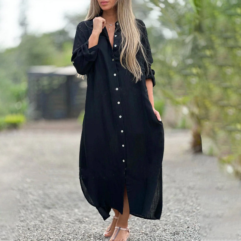 Alaina - Vestido Casual De Lino Con Botones Delanteros