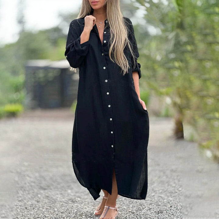 Alaina - Vestido Casual De Lino Con Botones Delanteros
