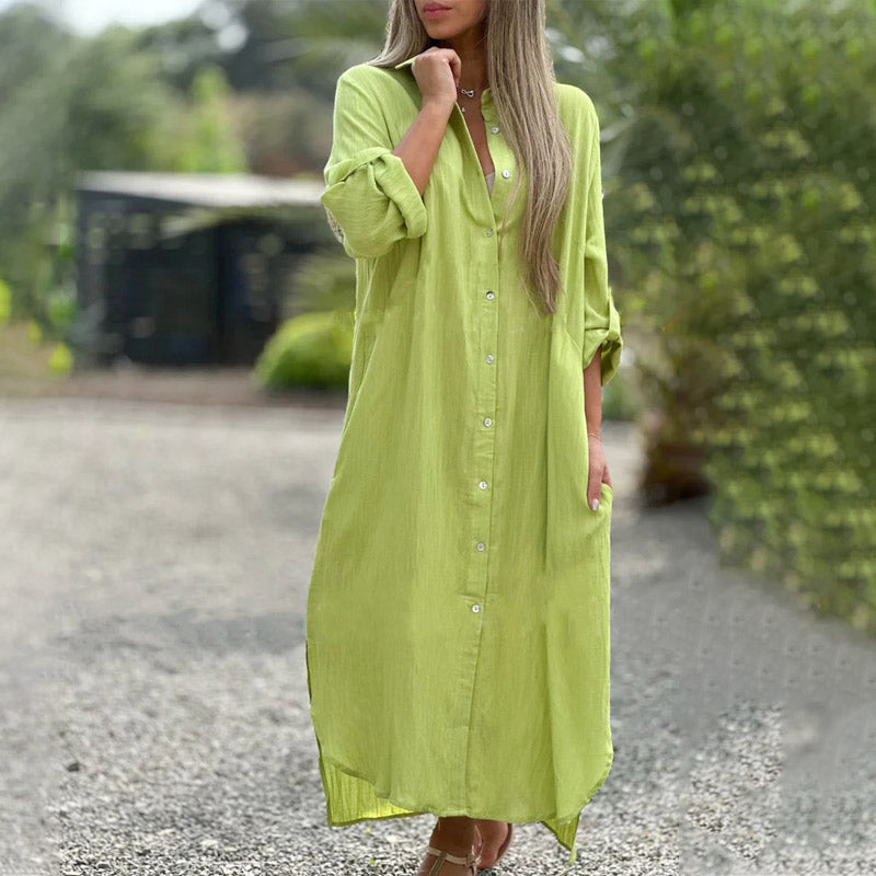 Alaina - Vestido Casual De Lino Con Botones Delanteros