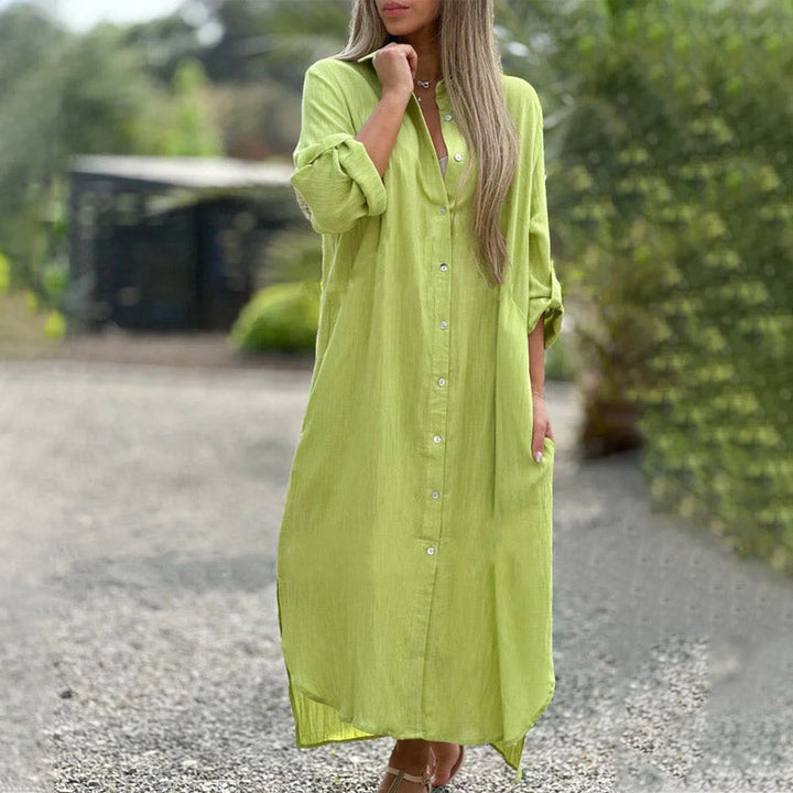 Alaina - Vestido Casual De Lino Con Botones Delanteros