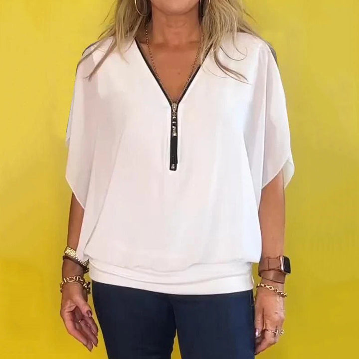 Shauna - Top Informal De Gasa Con Cremallera En El Escote