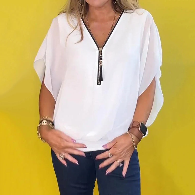 Shauna - Top Informal De Gasa Con Cremallera En El Escote
