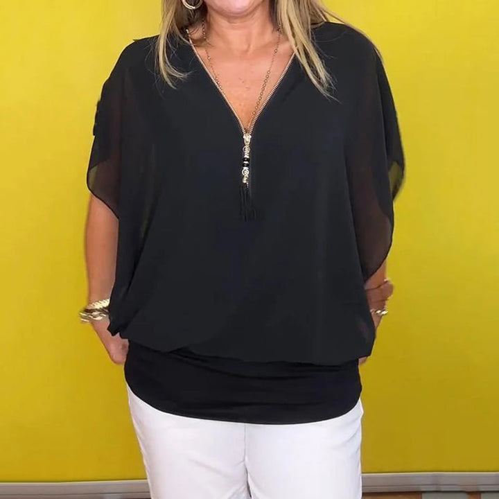 Shauna - Top Informal De Gasa Con Cremallera En El Escote