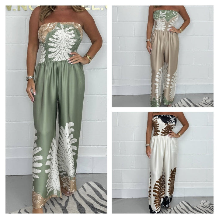 Nahéla - Elegante Mono Sin Tirantes Estampado