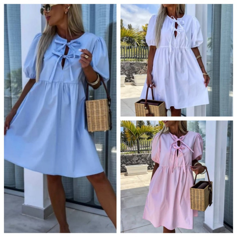 Oana - Vestido Elegante Con Pajarita y Mangas Abullonadas