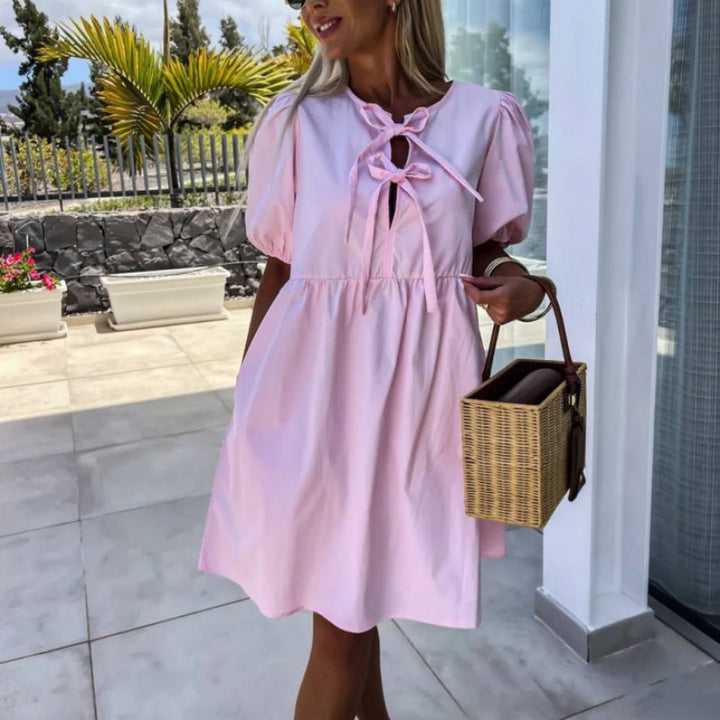 Oana - Vestido Elegante Con Pajarita y Mangas Abullonadas