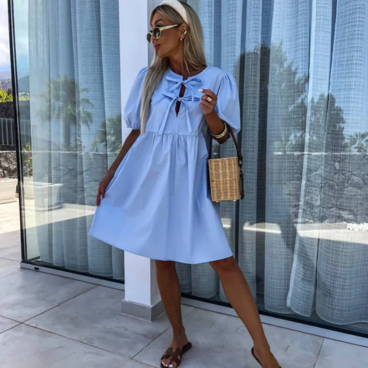Oana - Vestido Elegante Con Pajarita y Mangas Abullonadas