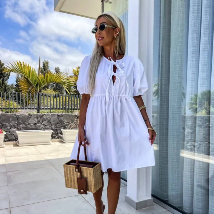 Oana - Vestido Elegante Con Pajarita y Mangas Abullonadas