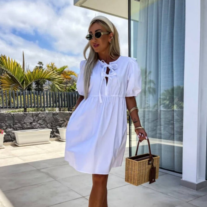 Oana - Vestido Elegante Con Pajarita y Mangas Abullonadas
