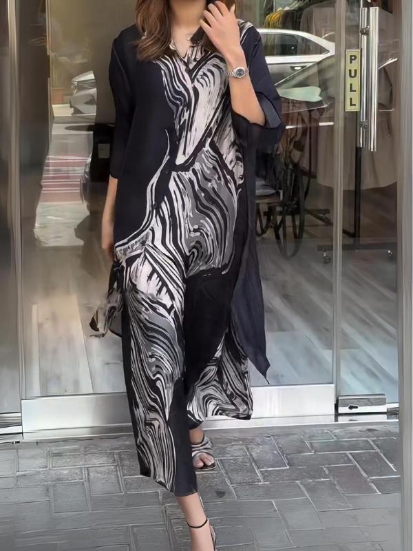 Quenira - Conjunto de 2 Piezas con Vestido Camisero Fluido