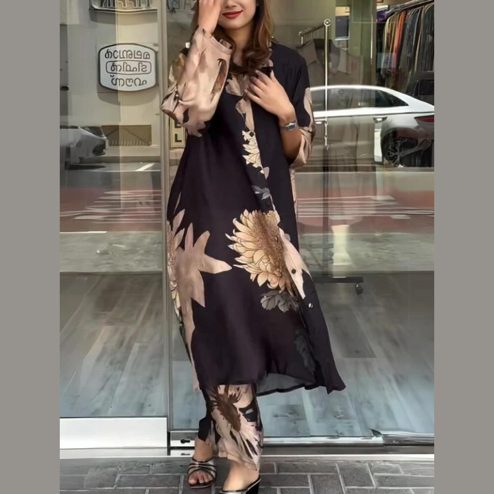Quenira - Conjunto de 2 Piezas con Vestido Camisero Fluido