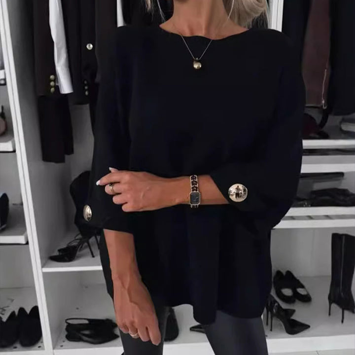 Zelinda - Blusa Informal De Cuello Redondo y Manga Larga