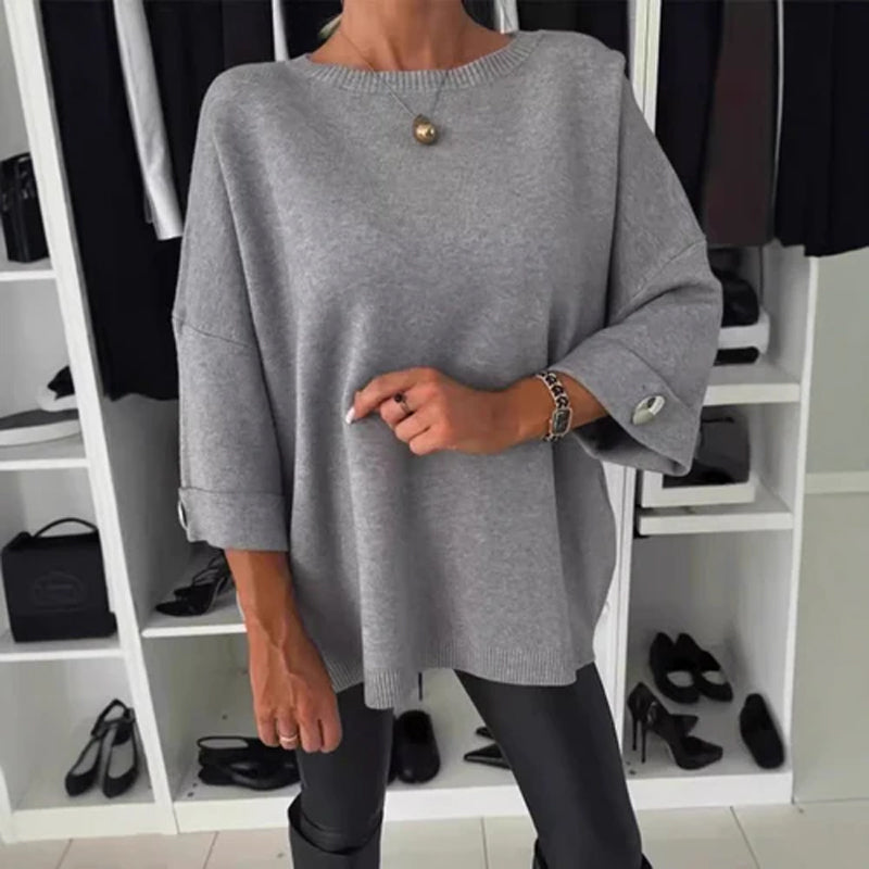 Zelinda - Blusa Informal De Cuello Redondo y Manga Larga