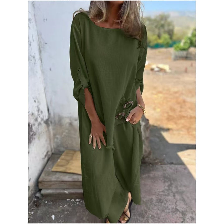 Yeliz - Elegante Traje de dos Piezas de Algodón y Lino