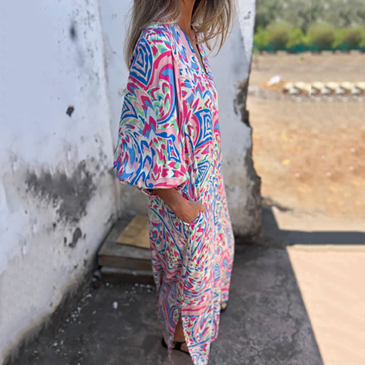 Yanina - Maxi Vestido Con Cuello en V Estampado
