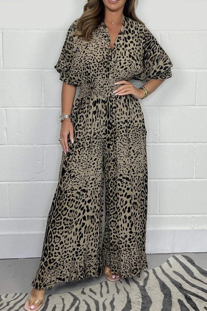Debbie - Vestido Con Cuello en V y Estampado de Leopardo