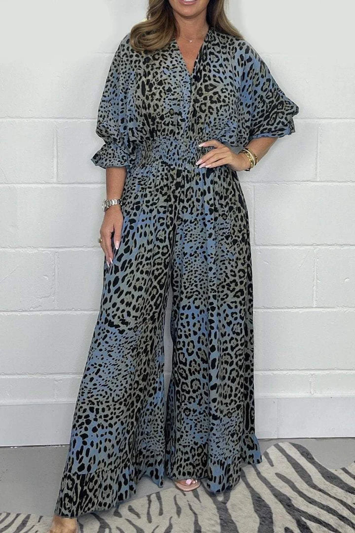 Debbie - Vestido Con Cuello en V y Estampado de Leopardo