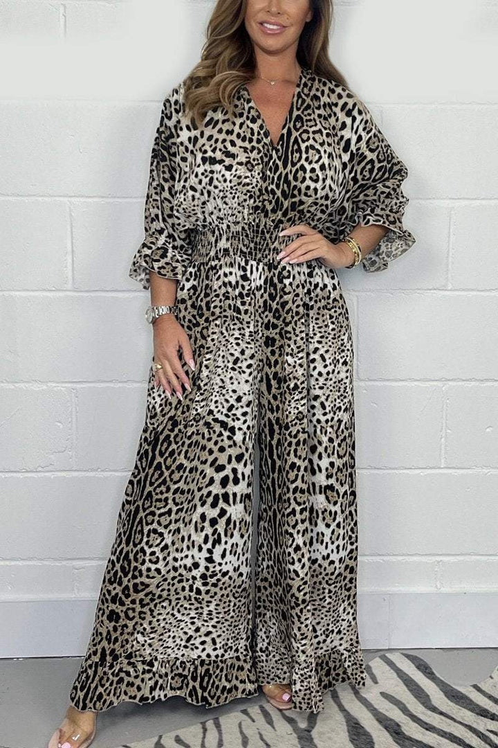 Debbie - Vestido Con Cuello en V y Estampado de Leopardo