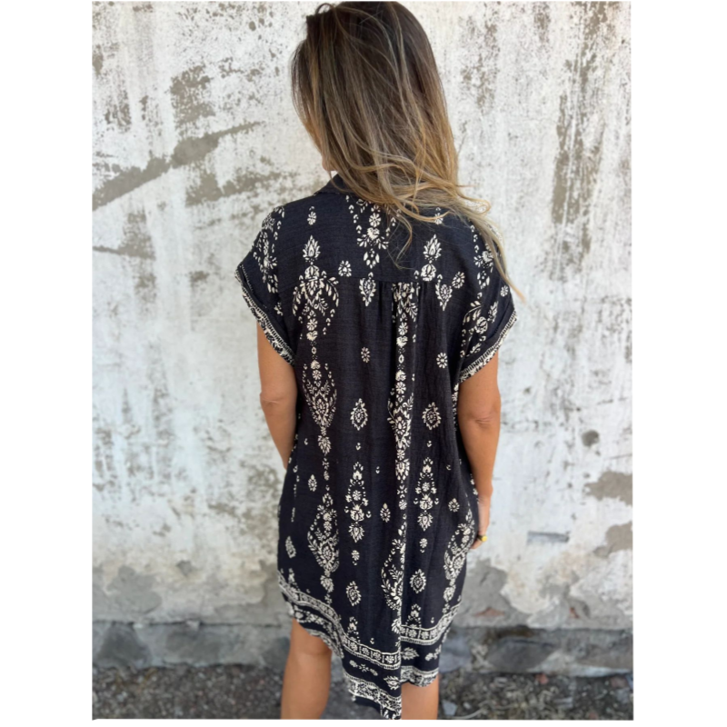 Marjorie - Vestido Holgado Estampado Con Mangas Cortas Y Bolsillos