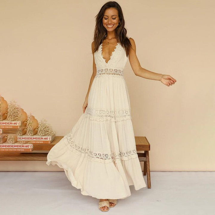 Melyssa -  Vestido Largo con Cuello de Pico