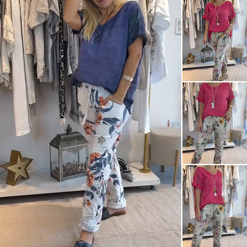 Alura - Blusa Informal y Pantalón Con Estampado Florales