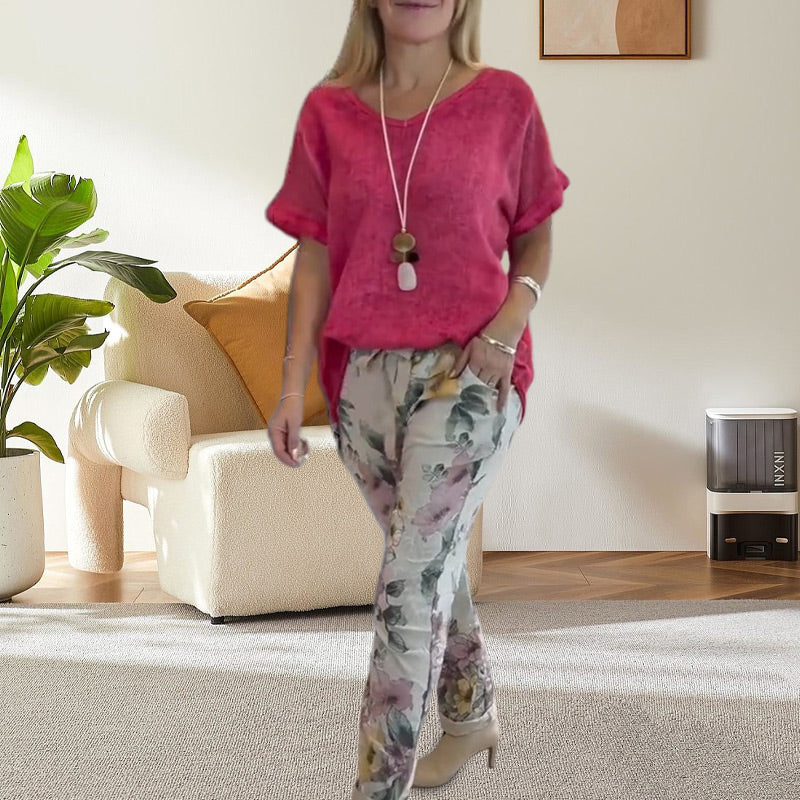 Alura - Blusa Informal y Pantalón Con Estampado Florales