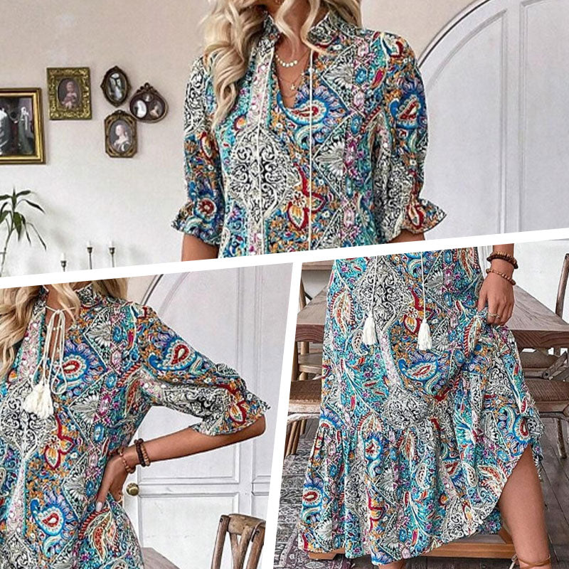 Aniy - Vestido Floral de Verano con Cuello en V