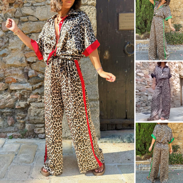 Felinette - Conjunto de dos Piezas con Estampado de Leopardo y Botones