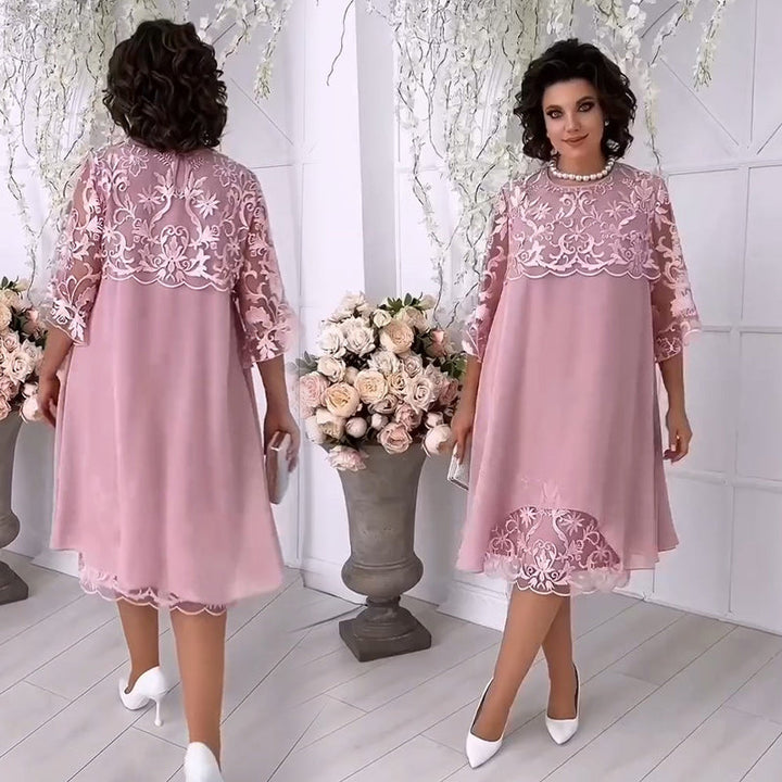 Herminia - Vestido De Encaje Transparente En Mira De Capas
