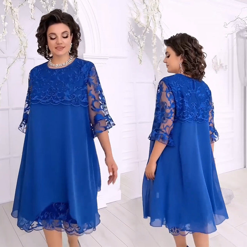 Herminia - Vestido De Encaje Transparente En Mira De Capas