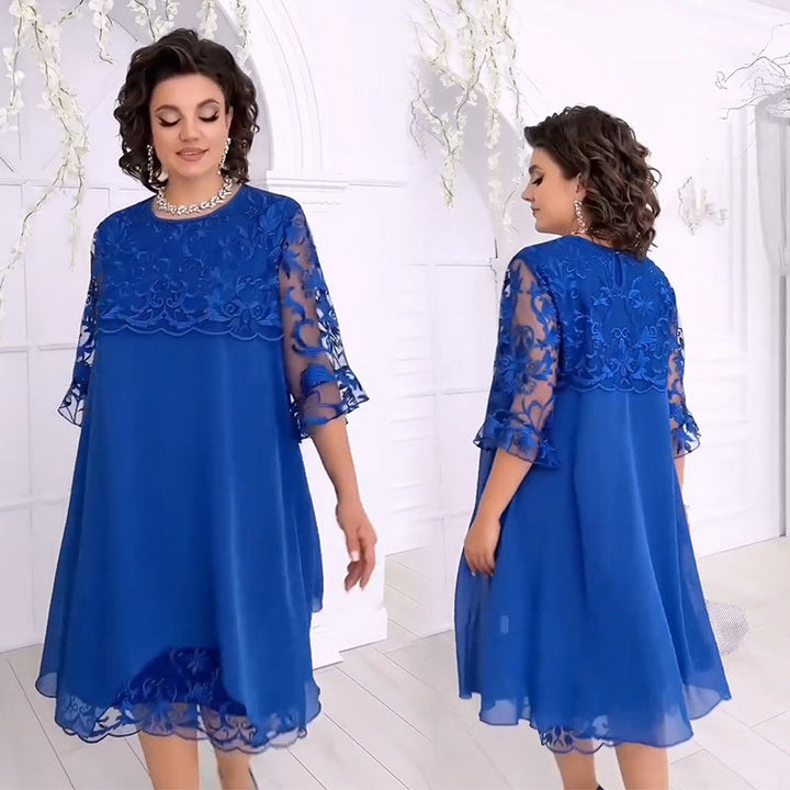 Herminia - Vestido De Encaje Transparente En Mira De Capas